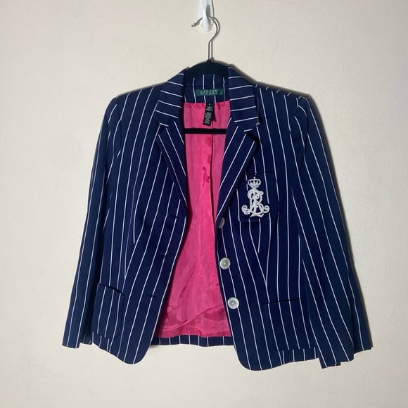 Lauren Ralph Lauren Jackets & Blazers - Ralph Lauren Blue & White Pinstripe Blazer Jacket Coat Size 2  Preppy Monogram
